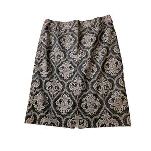 White House Black Market WHBM Brocade Pencil Skirt Black & Silver Size 6